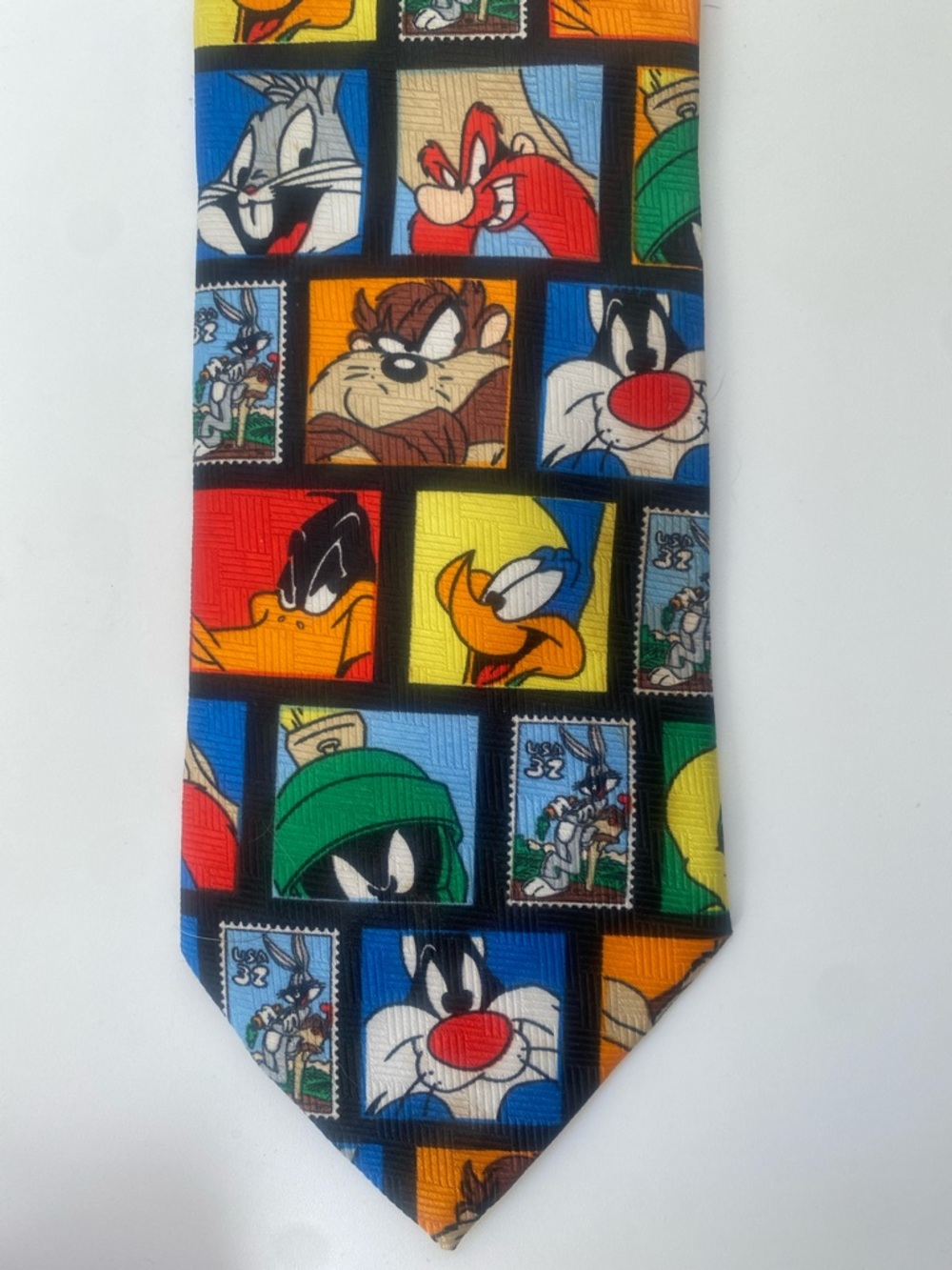 Vintage 1997 Warner Bros. Multicolor Looney Tunes Stamp Print Tie